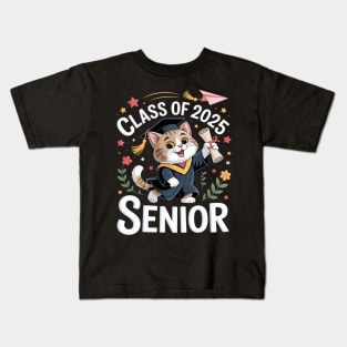 Womens British Longhair Cat Graduation Class Of 2025 School Senior Kids T-Shirt